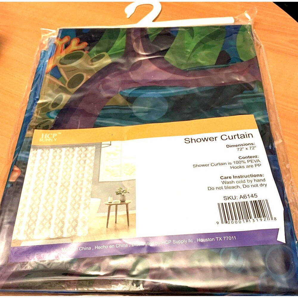 HCP Supply Shower Curtain w/Hooks 72"x72" 100% PEVA Multi-Color New Sealed